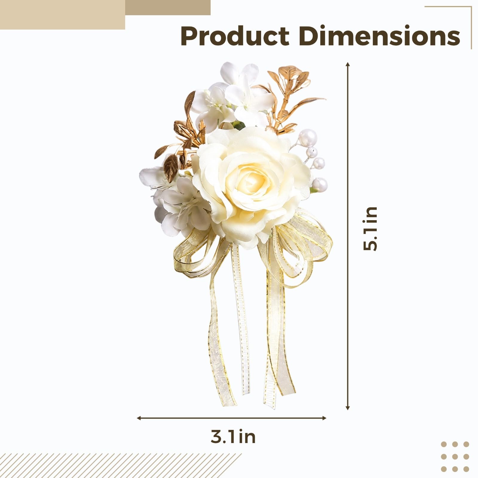 6 Stk. Boutonniere für den Bräutigam zur Hochzeit, cremeweiße Rosenanstecker für Herren mit goldenen Blättern, romantische Kunstrosen für Trauzeugen, Gäste, Anzug Deko