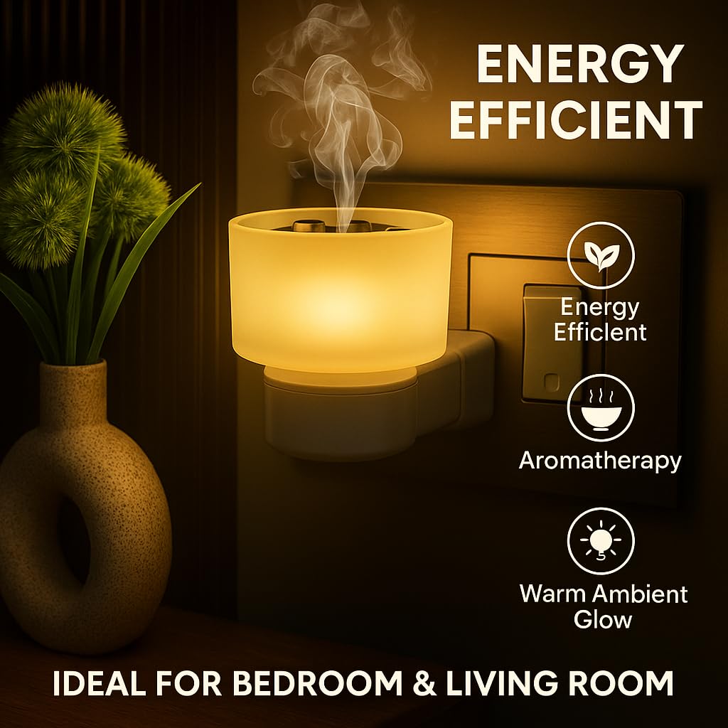 Kriviya Premium Electric Kapoor Dani | Home Fragnance Lamp with Night Lamp |Kapoor Dani for Home|Aroma Diffuser| Living Room | Incense Holder | Camphor Diffuser (NK-701 Round Yellow)