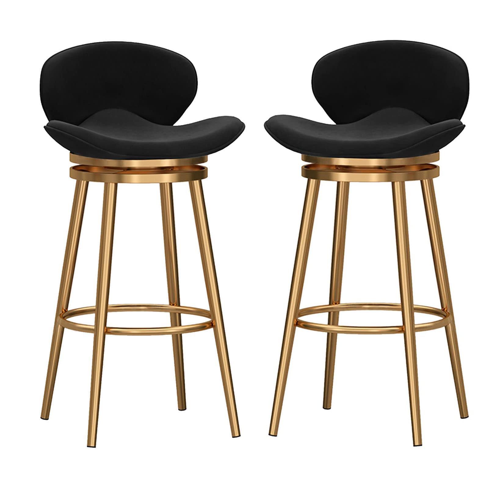 IUokLU Luxury Velvet Swivel Bar Stools with Curved Backrest and Footrest White Upholstered Counter Chairs for Kitchen Breakfast 65cm Seat Height Black Legs(Black-Gold Leg Seat H65cm)