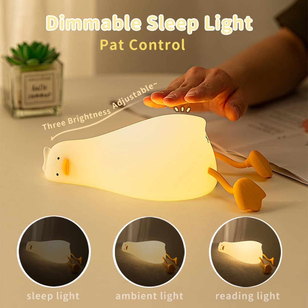 Lying Flat Duck Night Light, Cute Silicone Light Up Duck, 3 Level Dimmable Nursery Nightlight, LED Duck Lamp, Rechargeable Bedside Touch Lamp for Breastfeeding Toddler Baby Kids Decor - Image 4