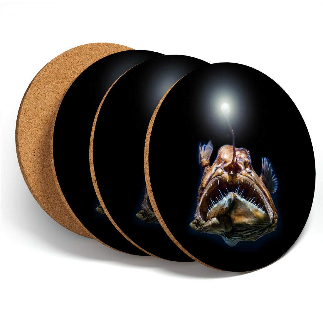 Destination Vinyl 4 Set - Angler fish Deep Sea Creature Fish Coasters - Kitchen Drinks #3229
