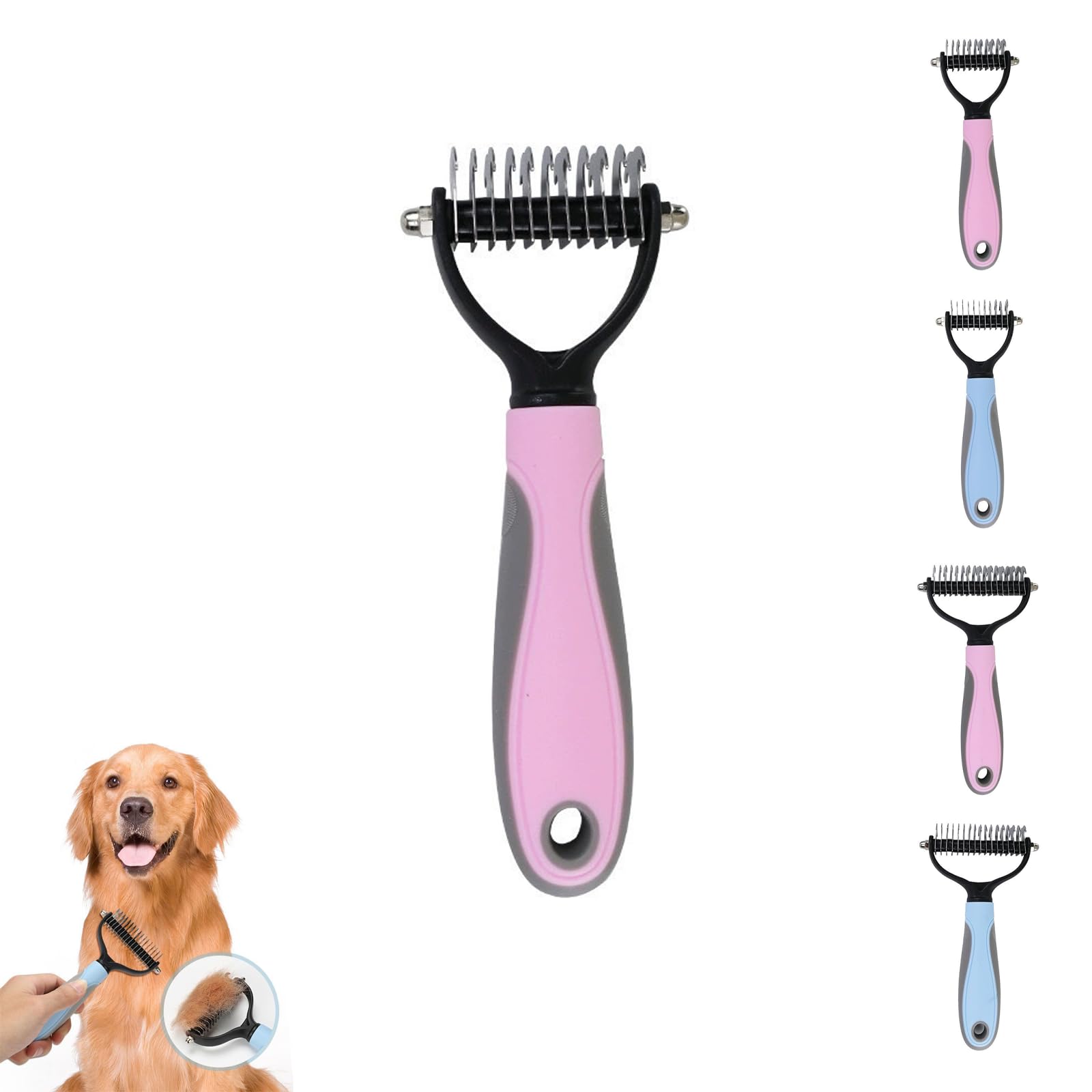Double Sided Pet Grooming Brush for Dogs and Cats, Deshedding Dematting Comb for Removing Loose Fur, Tangles, Knots and Undercoat, Pet Hair Removal Tool (Pink,S,1Pcs)