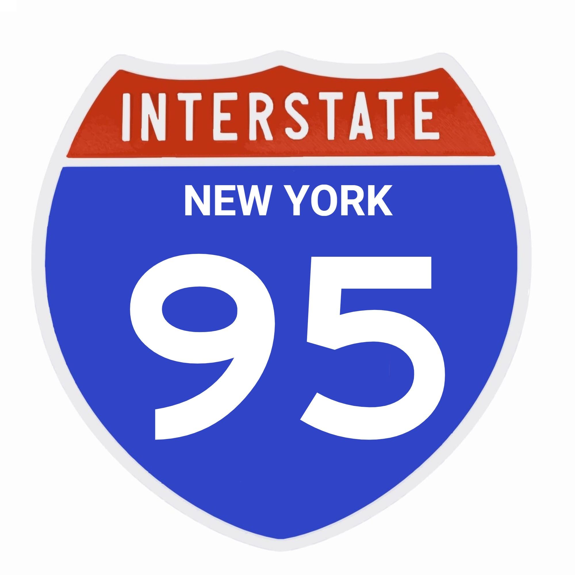 Interstate 95 Road Sign Replica | Personalized Travel Sign Board | Home, Office and Workspace Decor | Blue & Red Background with White Text - NEW YORK