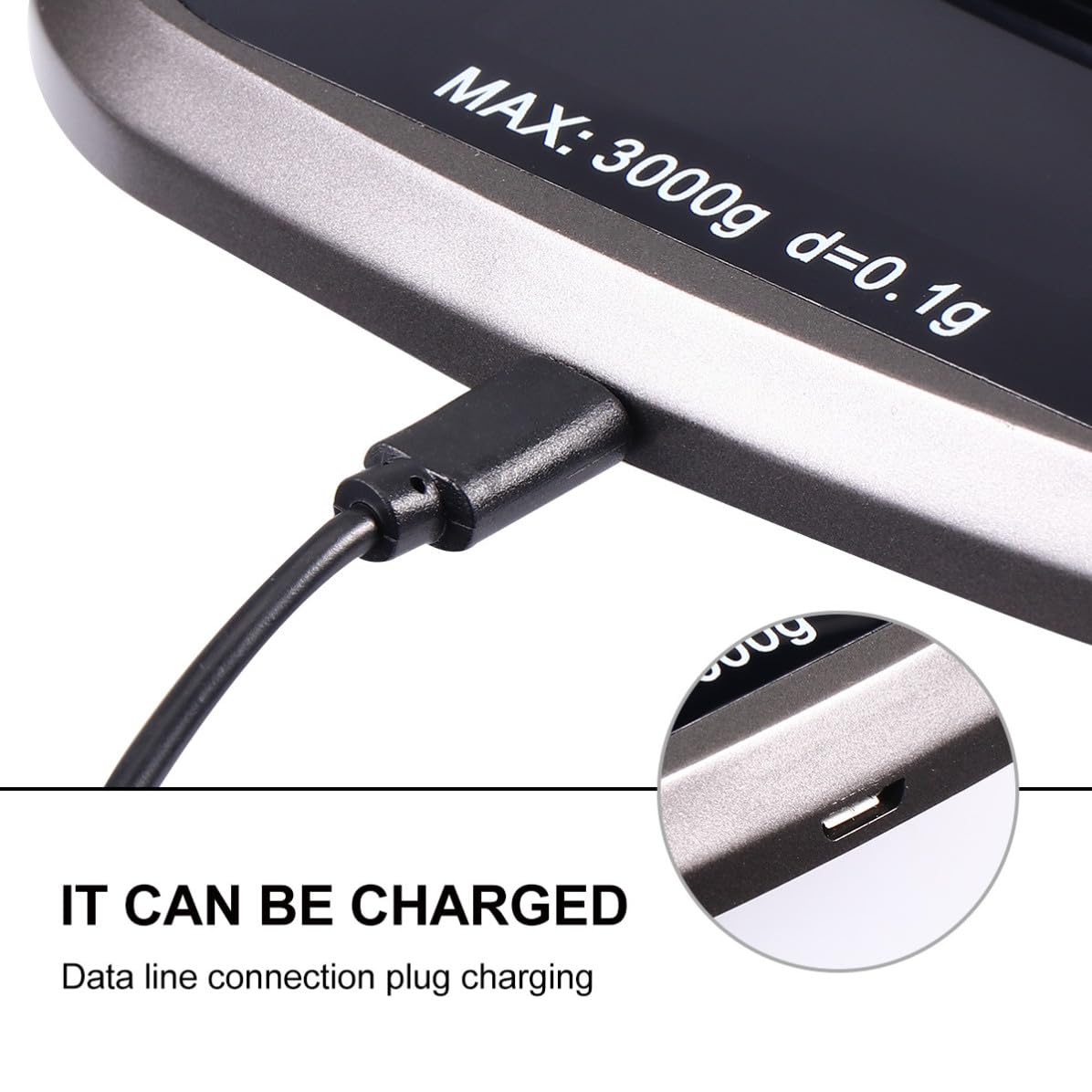 Operitacx Digitale Küchenwaage Wiederaufladbare Portable Waage aus Edelstahl 3 Kg/0,1g Präzise Lcd Anzeige für Küche und Schmuckgebrauch