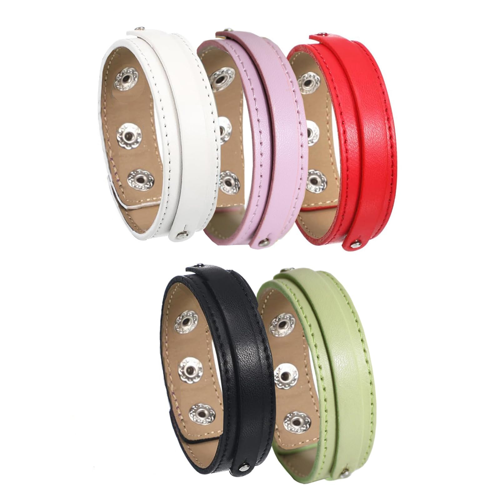 mollensiuer 5Pcs Double Layer Wrist Strap Blank PU Leather Snap Bracelets Making Charm Bracelets//Wristbands DIY Craft Adjustable Wristbands Fit for