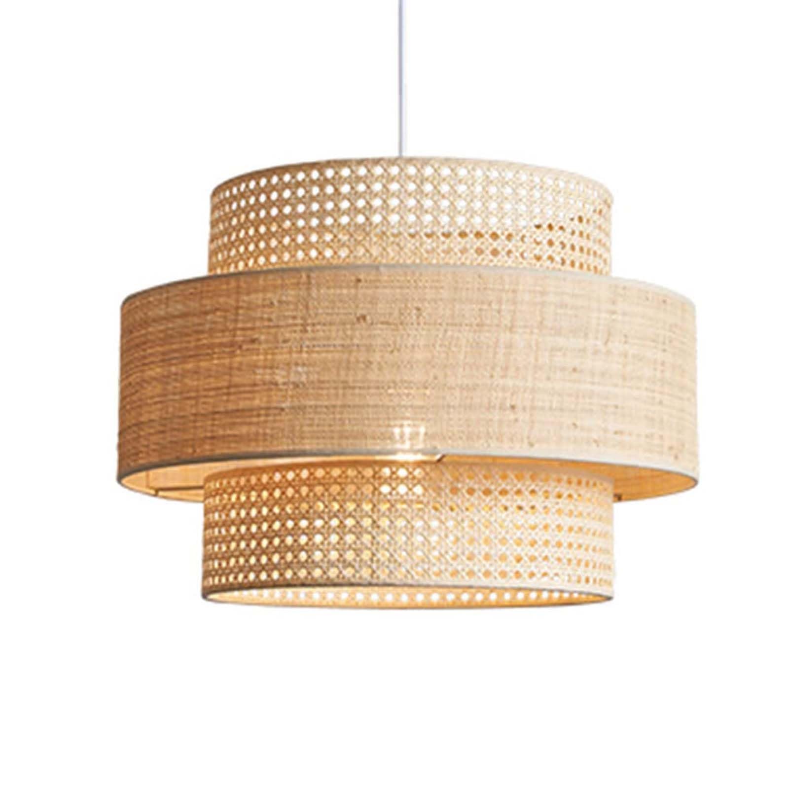 GUODDM Rattan Chandelier - Woven Bamboo Pendant Light Fixture, Nordic Ceiling Lamp with Fabric Shade, Ideal for Kitchen and Farmhouse Decor, Wicker Lantern Design(50cm)