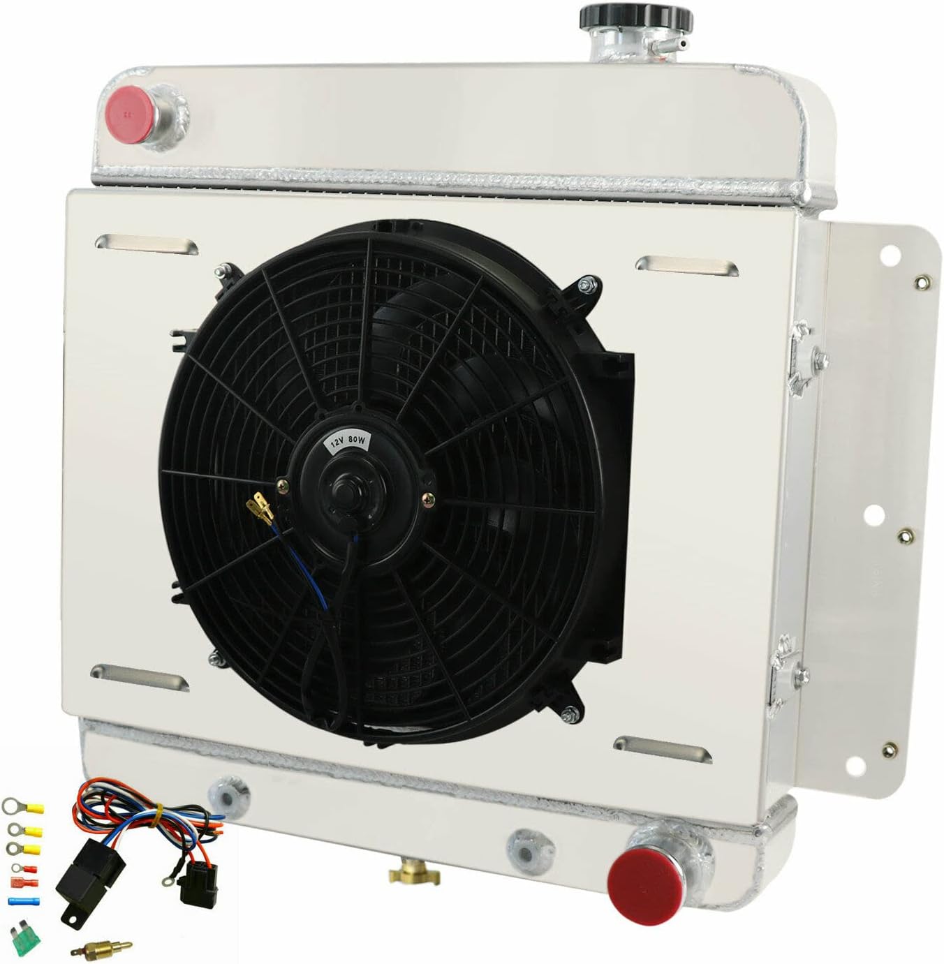 High Performance 4 Row Radiator For 1962-1967 1966 Chevrolet Chevy II Nova Base Nova SS L6 V8 1963 1964 1965 Aluminum Radiator Shroud fan Relay Kit