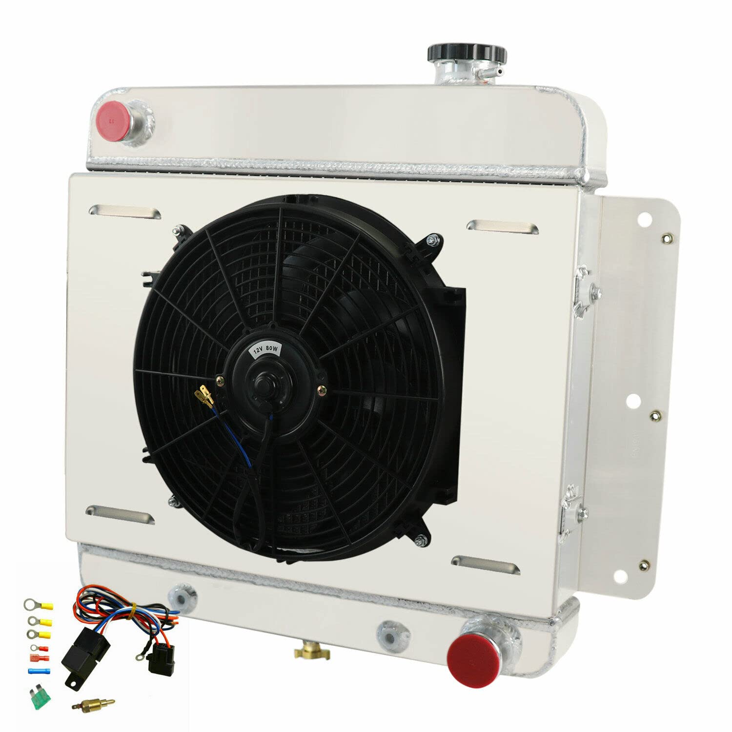 Cubauto High Performance 4 Row Radiator For 1962-1967 1966 Chevrolet Chevy II Nova Base Nova SS L6 V8 1963 1964 1965 Aluminum Radiator Shroud fan