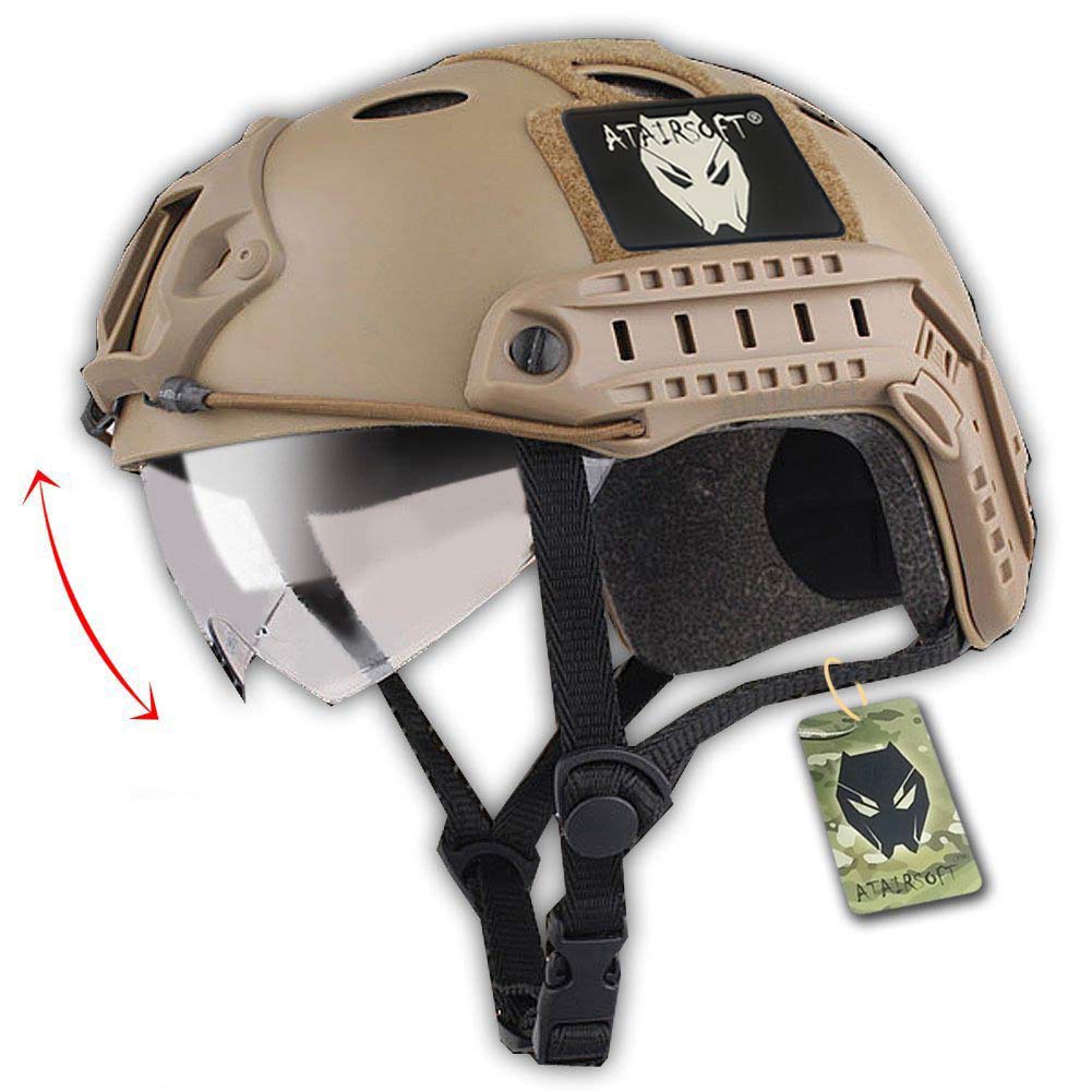ATAIRSOFT PJ Type Tactical Multifunctional Fast Helmet with Visor Goggles Version