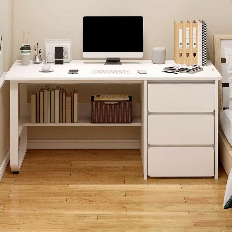 Moderna scrivania per computer in legno bianco, elegante tavolo da studio salvaspazio per casa e ufficio, postazione di lavoro compatta (120,7 x 50,8 x 73,7 cm (lunghezza x larghezza x altezza