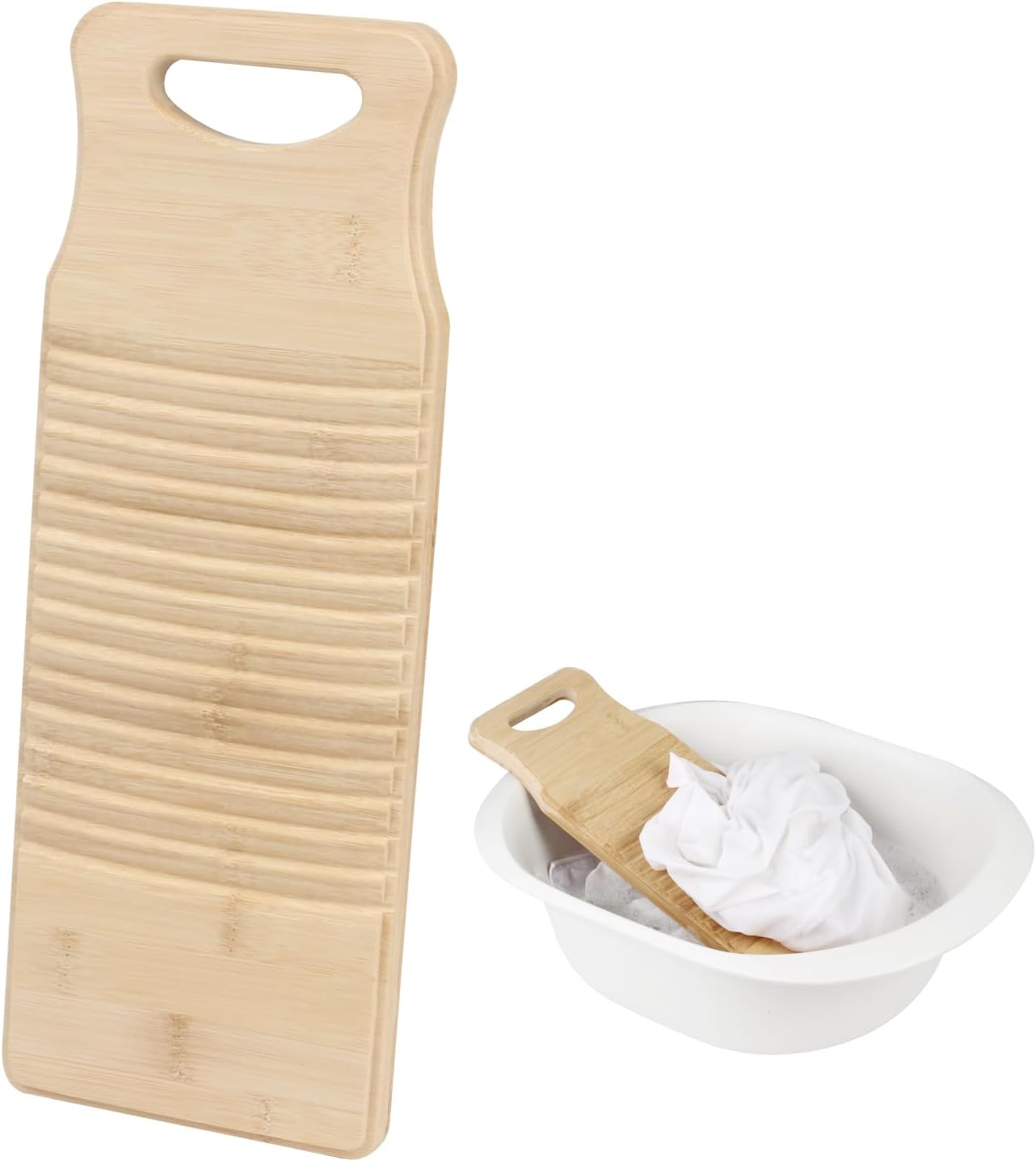 Bamboo Hand Washboard for Laundry Washing Clothes, Cleaning Board for Hand Washing Scrub Board, Old Fashioned Hand Washer for Women School Home, Thickened Scrubbing Washboard, 15.7x5.9x0.7in
