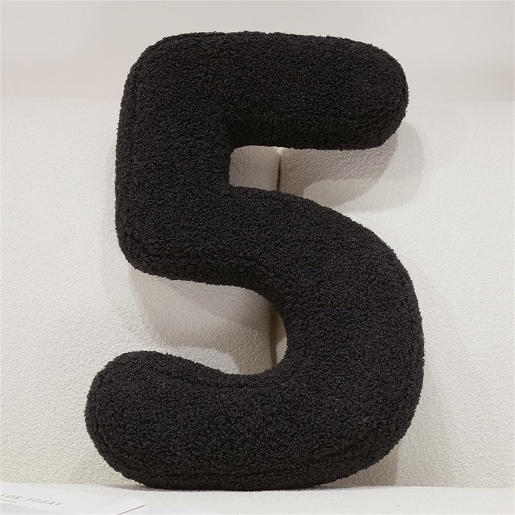 Fzkun 5 Black Letter Number Pillow – Soft Plush Alphabet & Numeric & Red Heart Cushion Decorative Initial Throw Pillow Diy Accent For Couch Sofa Bed Car Party Home Gift (5)