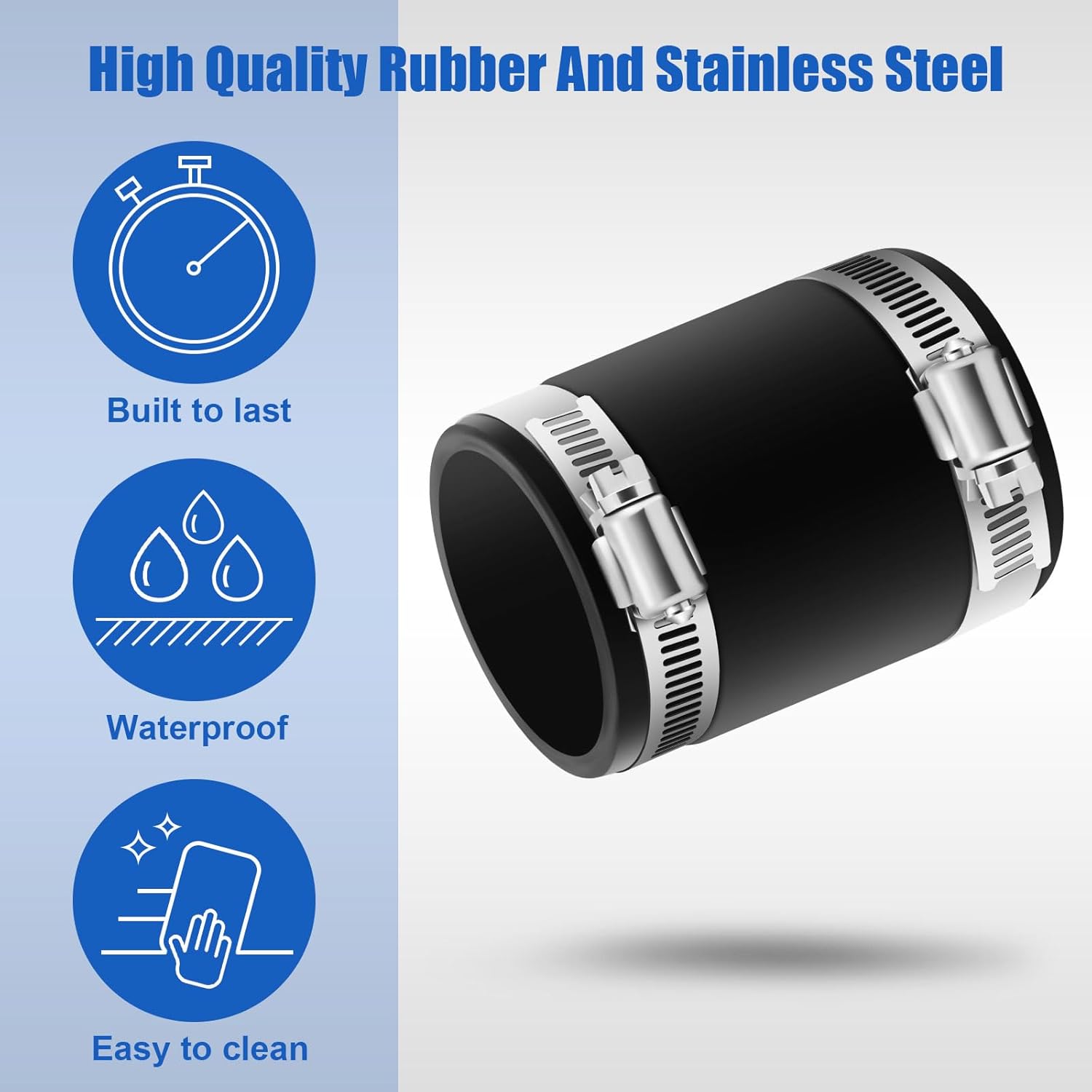 Minatee 4 Pcs Flexible PVC Coupling With Stainless Steel Clamps, for Plastic and Copper Plumbing Connections(1-1/2 Inch)