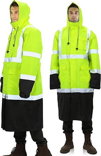 sesafety Chaqueta de lluvia Hi Vis, equipo de lluvia de alta visibilidad, traje de lluvia clase 3 para hombre, impermeable con parte inferior negra,