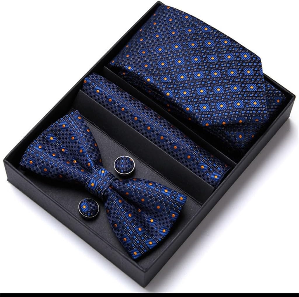 Men's Tie Bow Tie Set Gift Box 6 Sets Group Tie Business Formal Wedding Tie Accessories Party(White-Dinosaur Doodle4)