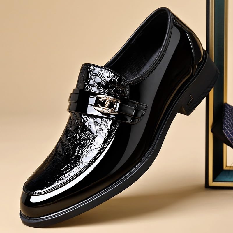 Men's Shiny Patent Leather Dress Shoes Classic Slip On Formal Business Pointed Toe Derbys Shoes for Men4
