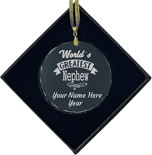 Miniatura 6 de LaserGram Adorno de Navidad de vidrio personalizado, sobrino más grande del mundo, idea de regalo grabada con láser personalizado (forma ovalada)