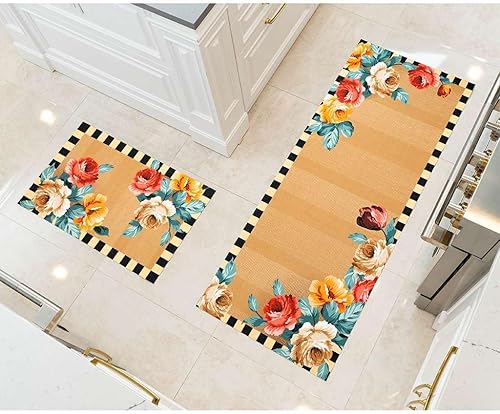 Benissimo - Juego de 2 tapetes modernos, de 24 x 62 pulgadas + 20 x 32 pulgadas, ultradelgados (110 pulgadas), con parte trasera de goma,