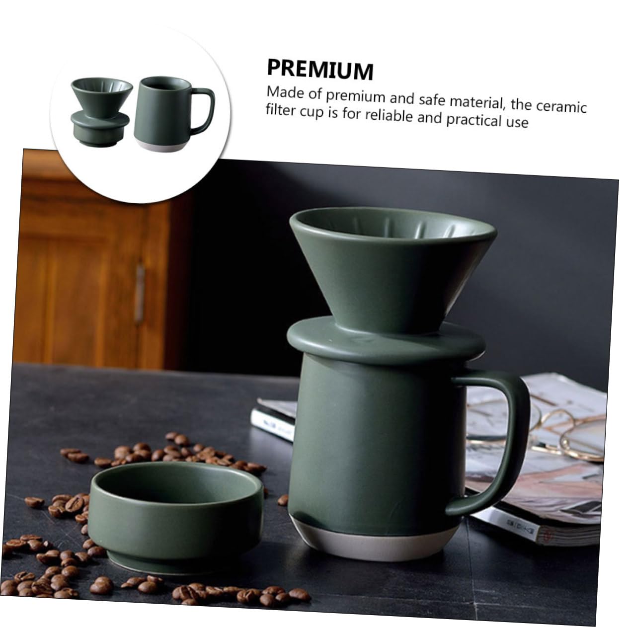 Tragbarer Keramik Kaffeefilterbecher für Zuhause 1 Satz Grün | Feine Filterung, Leicht und Tragbar, Schlichtes Design mit Zarten Details