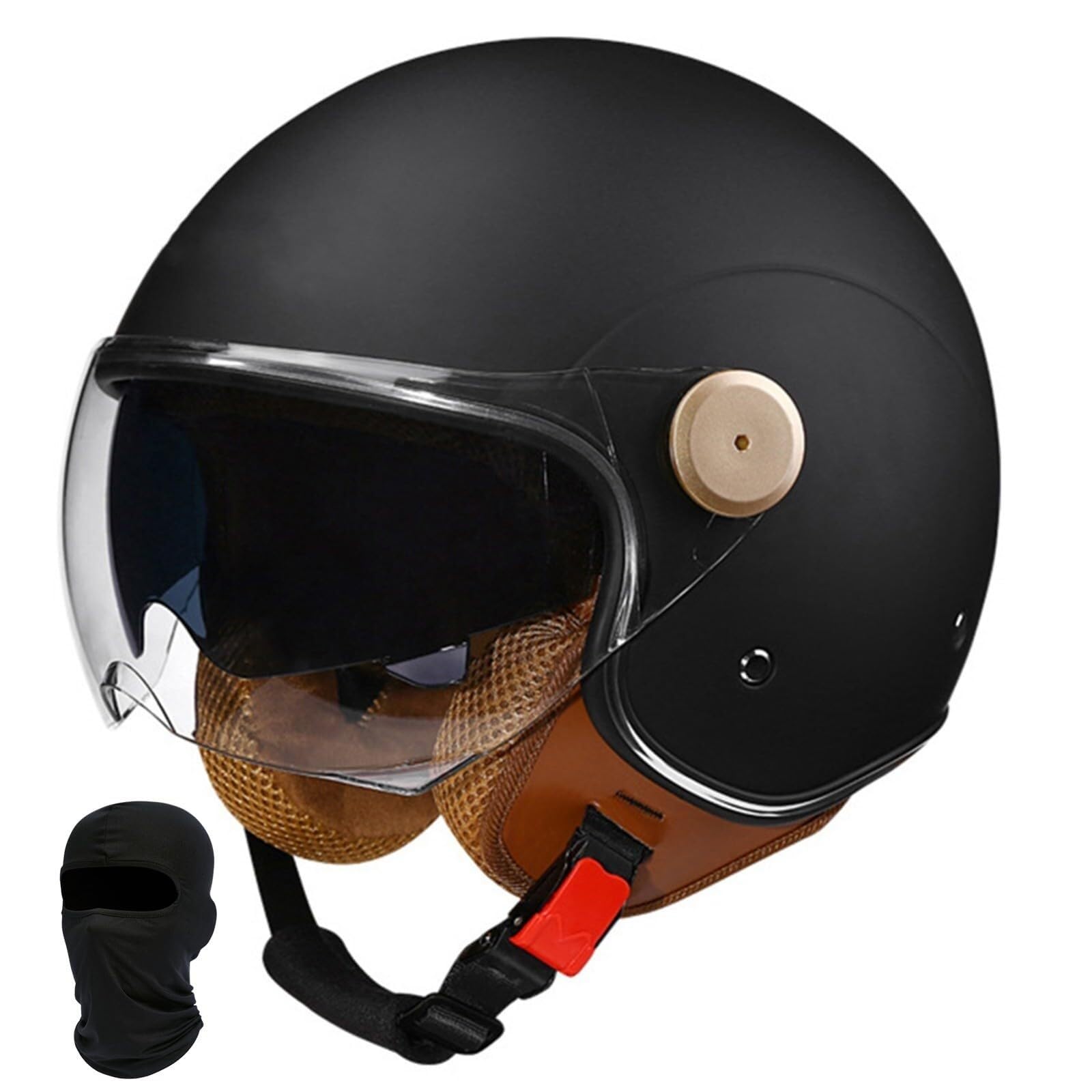 Kask Motocyklowy Jet ECE 22.06 Retro 3/4 dla Kobiet Mężczyzn Skuter Kask Otwarty z Podwójną Szybą Mikrometryczne Zapięcie 7-Stopniowe Skrzydła Płomienie Różowy Czerwony