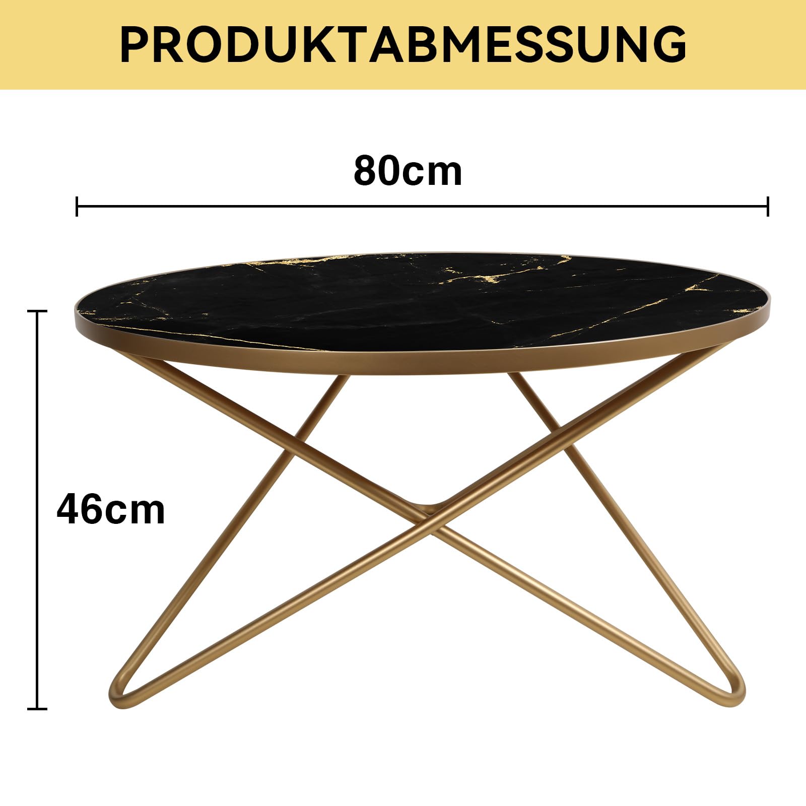 HOLTICO Couchtisch Beistelltisch Rund, Wohnzimmertisch Sofatisch für Wohnzimmer Garten Balkon Schlafzimmer,Tisch Rund Modern,Pflanzentisch Outdoor mit Marmormuster (Schwarz 2, 80 * 80)