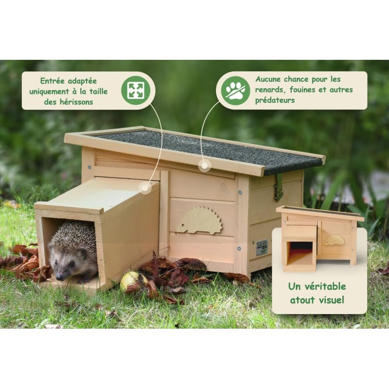 BB Loisir Abri Cabane Mangeoire Hérisson Refuge extérieur Bois Massif Hibernation Hiver