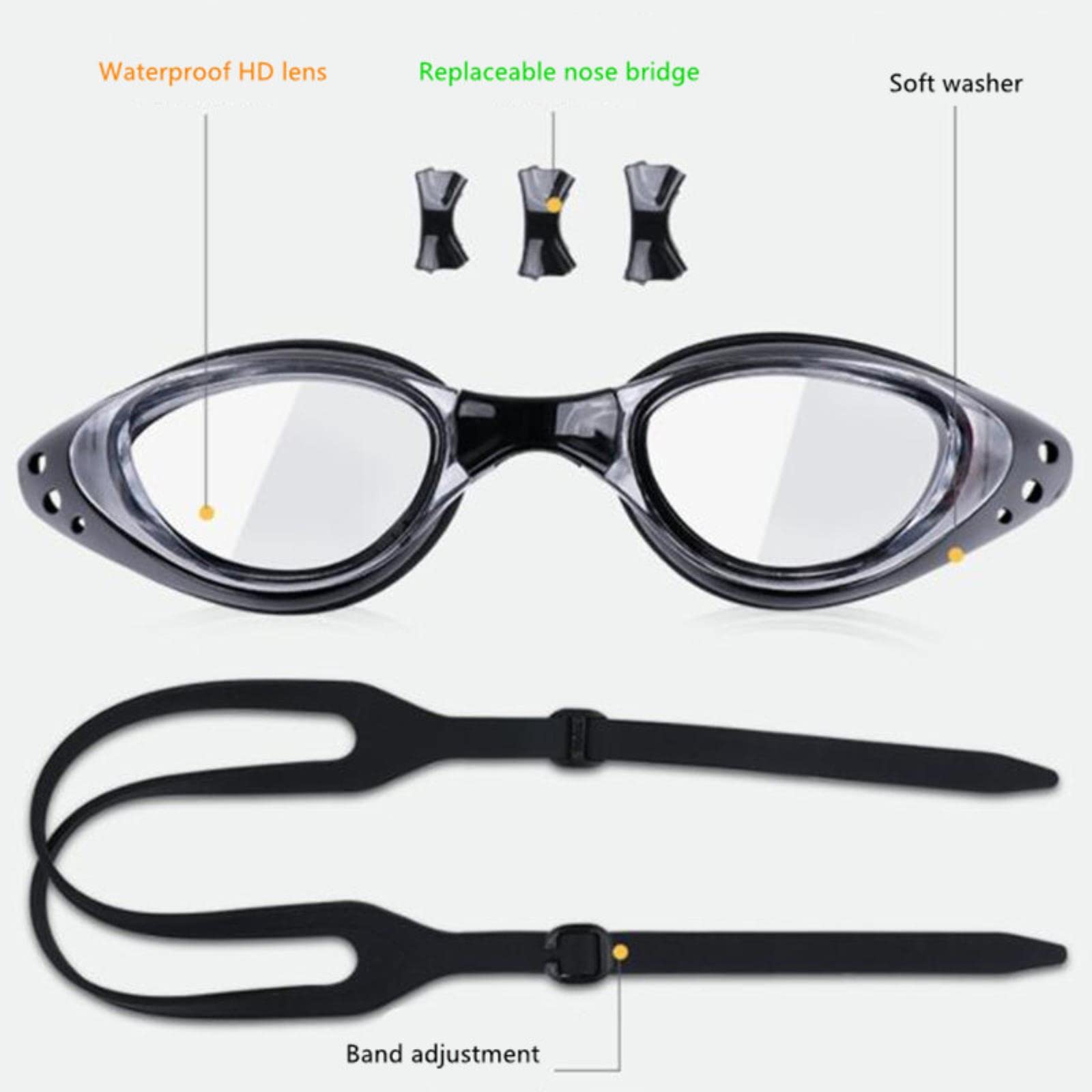 Gafas de natación. Gafas de natación Profesionales antivaho, UV, Ajustables, for Hombres y Mujeres, Impermeables, de Silicona, for Buceo en Piscina, Gafas for Adultos(Clear Black White)