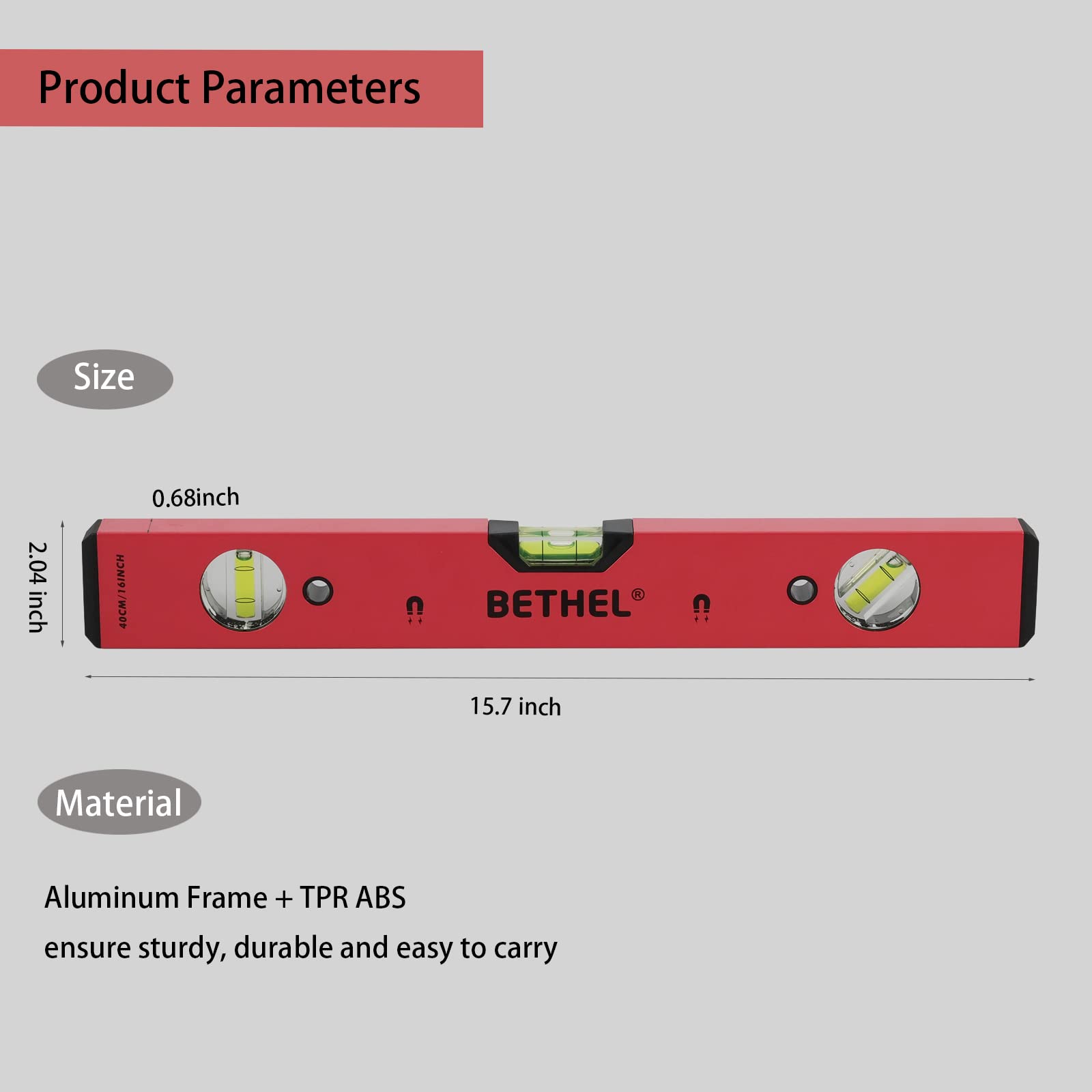 BETHEL Torpedo Level - 16" Magnetic Level -6