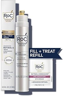 RoC Cartucho de recarga Derm Correxion para enchimento + Soro de Retinol Avançado Tratamento, Tratamento de Enchimento de Rugas com Ácido Hialurônico para Rugas na Testa e nos Pés de Corvo, Onze Rugas e Linhas de Riso, 15 ml