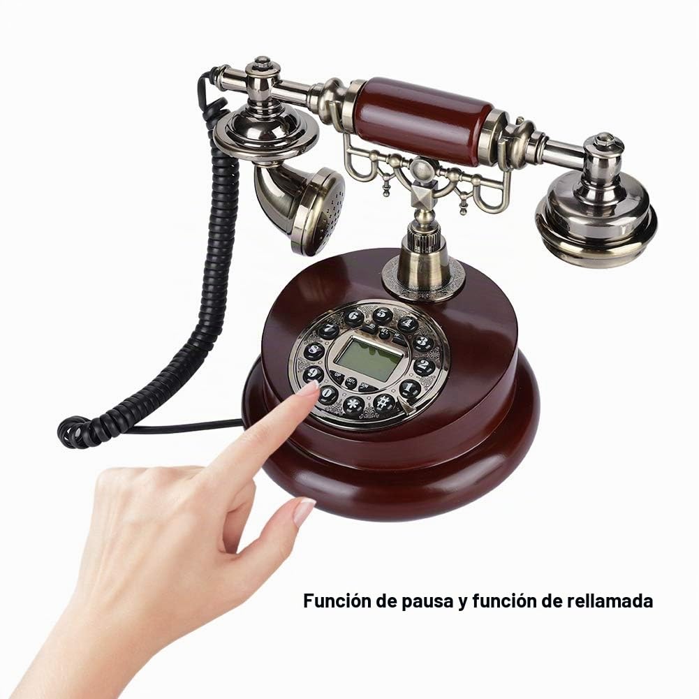 Teléfono fijo retro vintage con cable para el hogar Exquisita línea con fuente de alimentación, oficina de hotel, escritorio en casa, teléfono con cable con alfombrilla antideslizante, función de