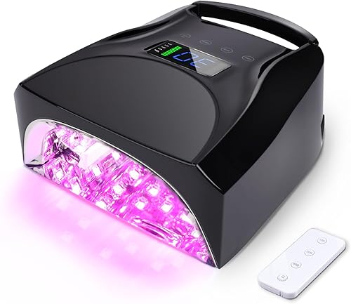 Lámpara de uñas UV inalámbrica de 52 LED, alta potencia de 96 W, base de espejo magnético, luz de pulgar, 4 temporizadores, sensor automático,