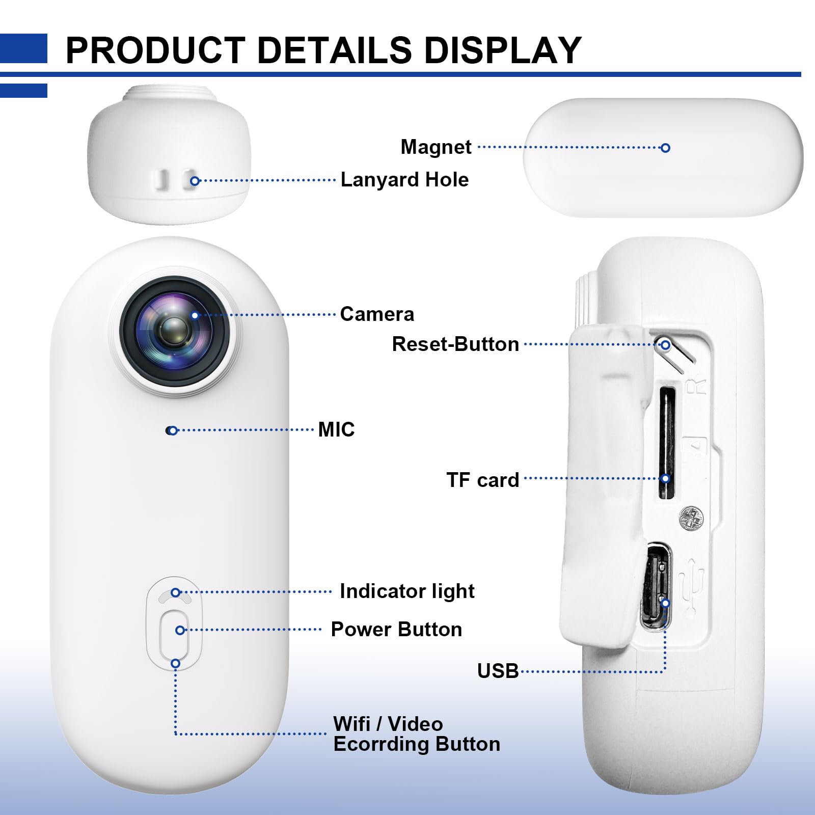 Caméra de sport 1080p HD portable mains libres POV avec boîtier étanche et support magnétique mains libres Mini caméras corporelles pour vlogging moto, cyclisme, voyage, pêche, promenade d'animaux
