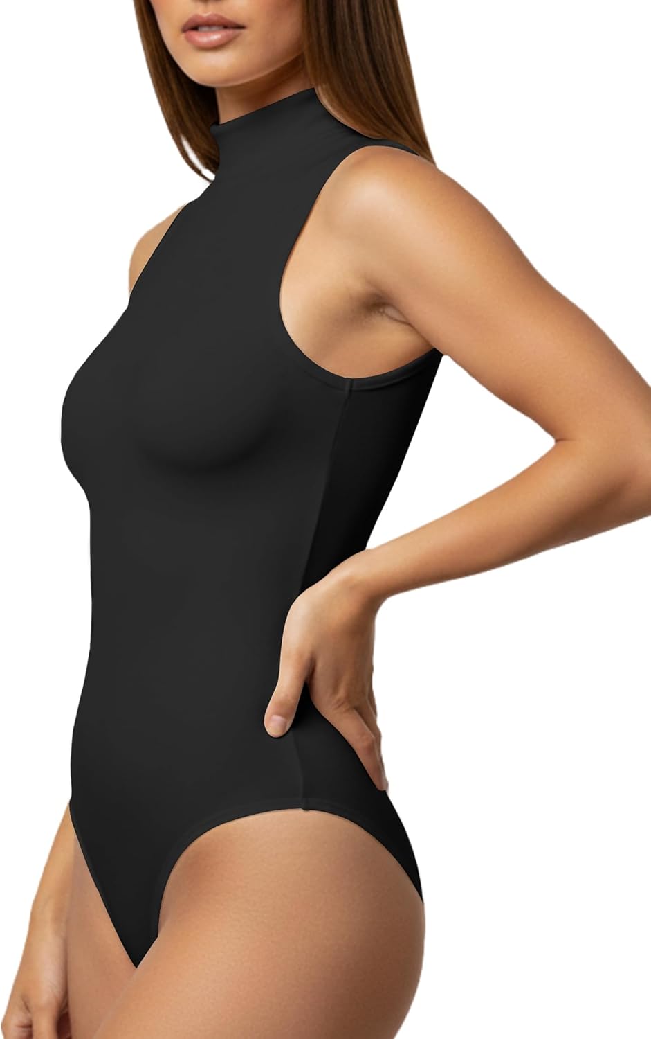 YOGINGO Women's Mock Turtleneck Bodysuits Sleeveless Body Suit Tank Tops High Neck Going Out Leotard for Women Trendy Fashion Outfits Slim Fit Casual Female One Piece Black L-1 - Image 2