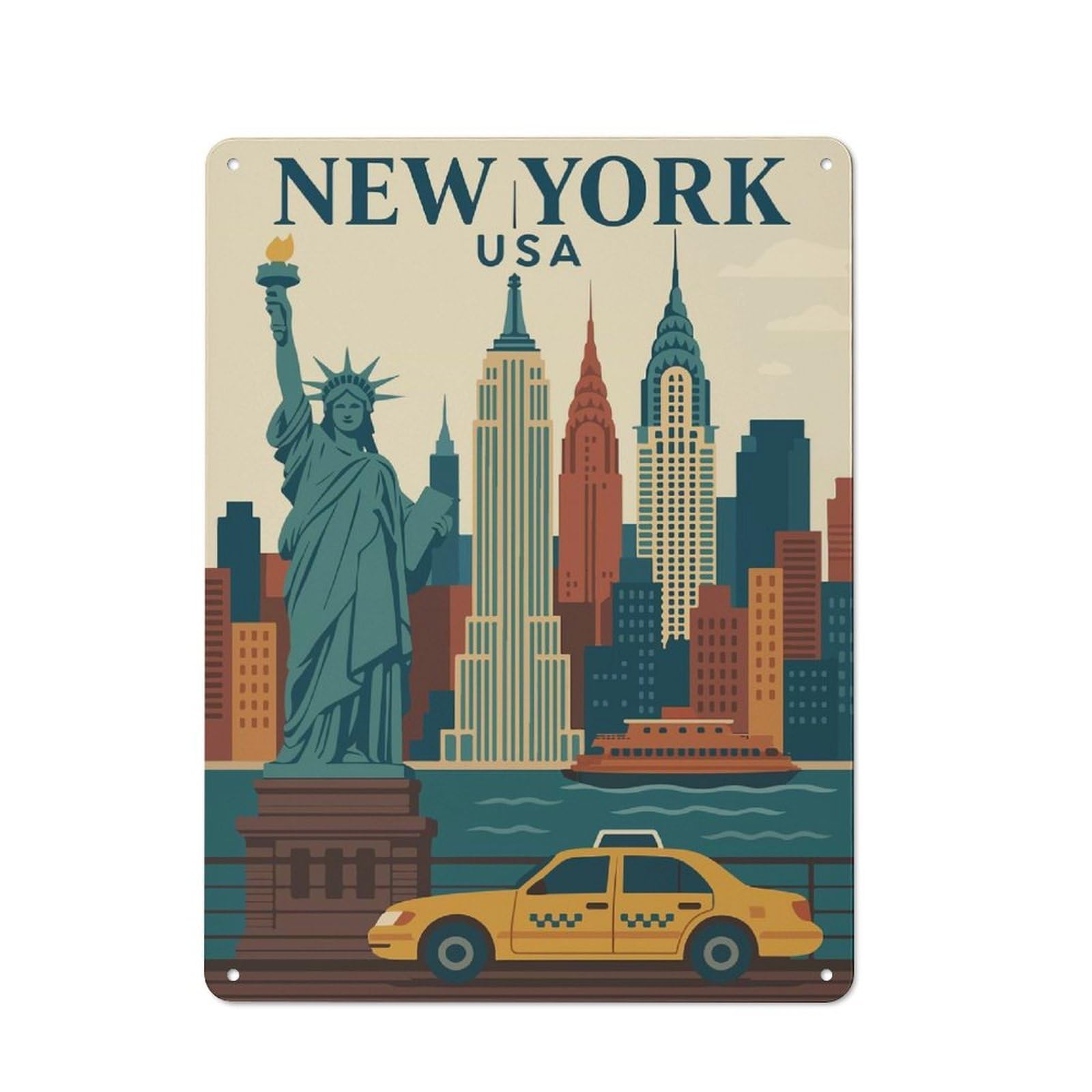 Junmoney Style-11 Vintage New York City Travel Vintage Metal Sign 40X30cm, Restaurant Wall Art For Takeaway, Bar, Kitchen Or Counter Area