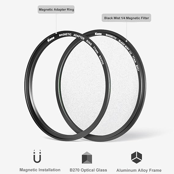 Kase Wolverine 82mm Magnetic Black Mist 1/4 Diffusion Camera Filter with Adapter Ring,Mist Cinematic Effect Filter for Video/Vlog/Portrait Photography