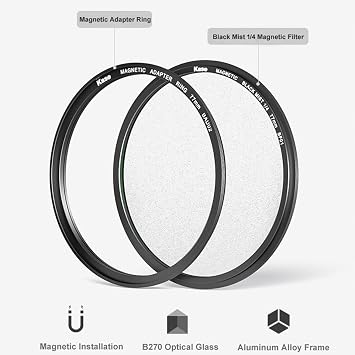 Kase Wolverine 82mm Magnetic Black Mist 1/4 Diffusion Camera Filter with Adapter Ring,Mist Cinematic Effect Filter for Video/Vlog/Portrait Photography