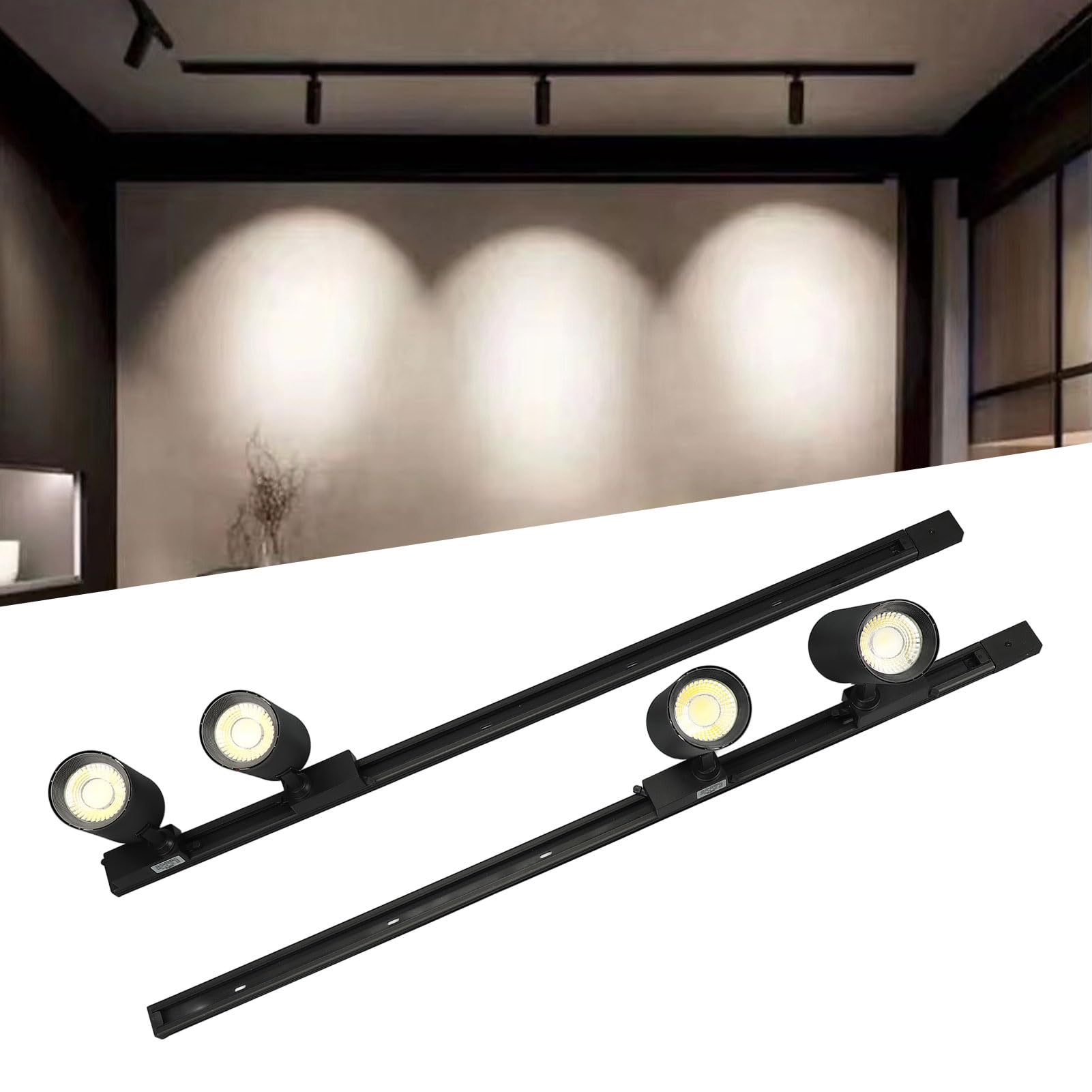 Kit Illuminazione a Binario a LED, Faretto COB Orientabile con luminosità 6000K, 4 Luci per Showroom o Esposizione