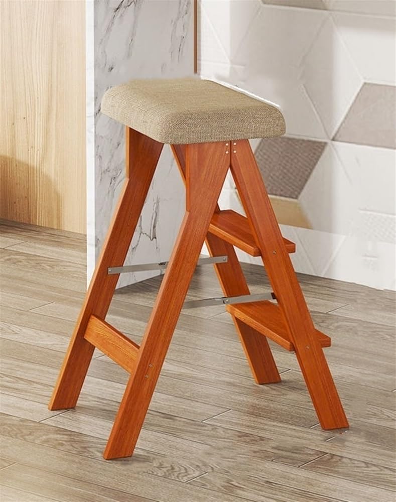 Escabeau pliable en bois à 3 marches pour la cuisine en noyer clair