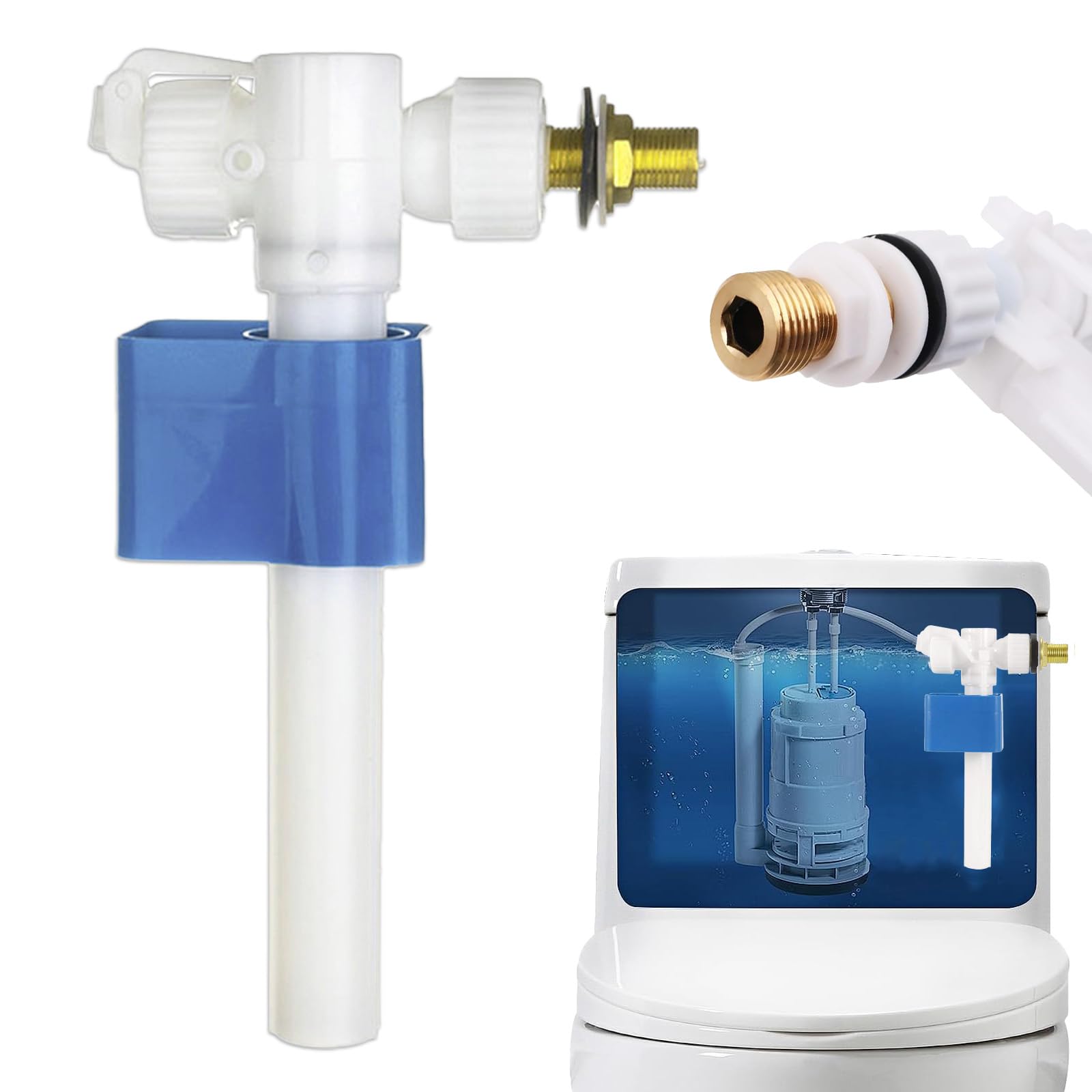 Universal Toilet Fill Valve, Toilet Filling Valve G3/8" and G1/2", Fuel Tank Valve, Adjustable Drain Water Quantity, Effective