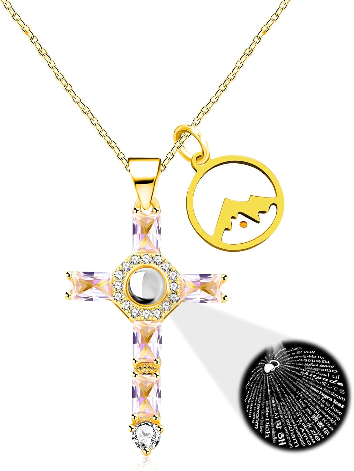 Uloveido Religious 100 Languages I Love You Projection Cubic Zirconia Cross Necklace - Charm Heart Mustard Seed Faith Cross Pendant Necklace for Women Christian YA4517 - Image 8