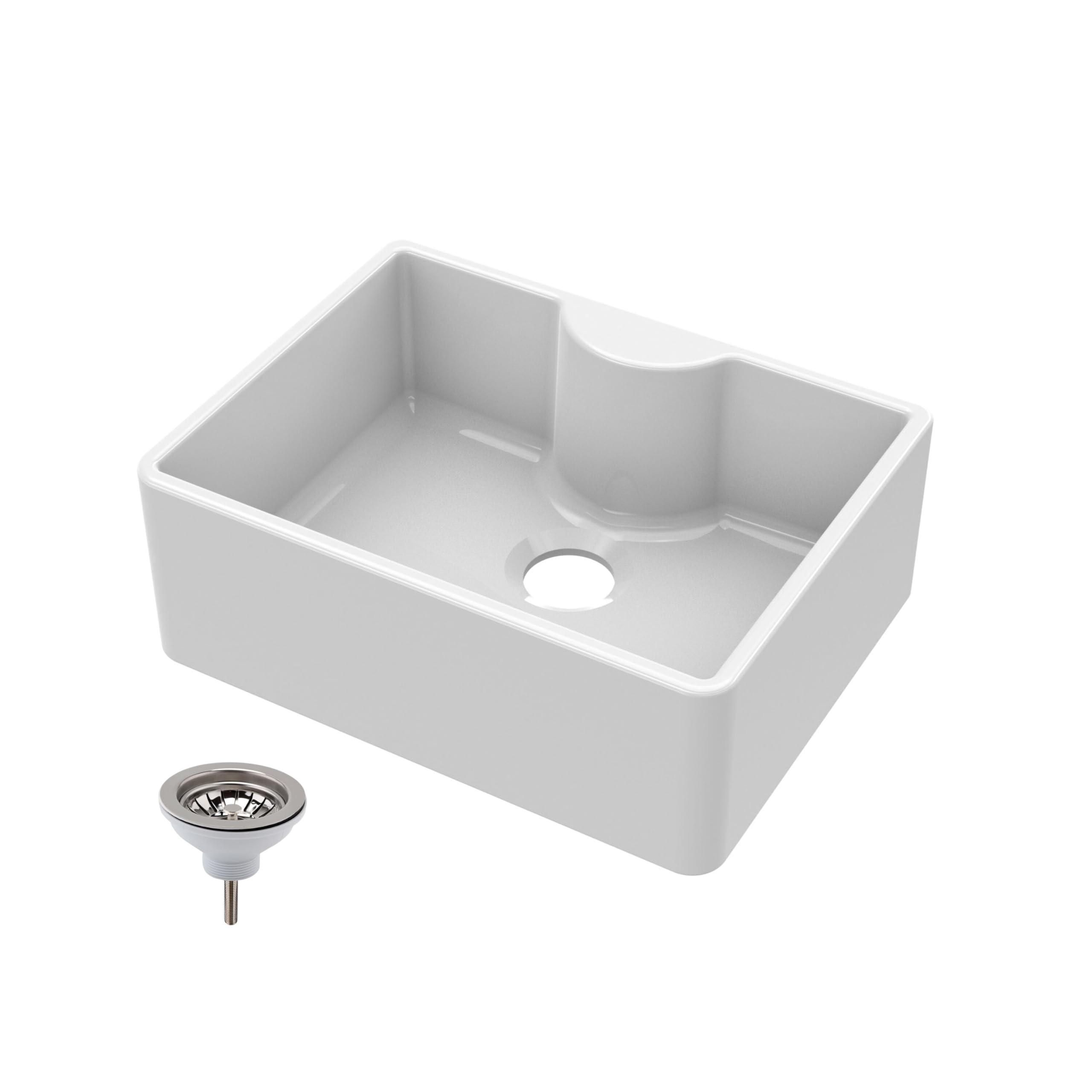 Balterley White 595Mm Butler Kitchen Sink, Single Bowl With Tap Ledge & Waste, No Tap Hole, Durable Butler Fireclay Ceramic Kitchen Sink Bowl, Apron Front Farmhouse Sinks - 595 X 450 X 220Mm (White)