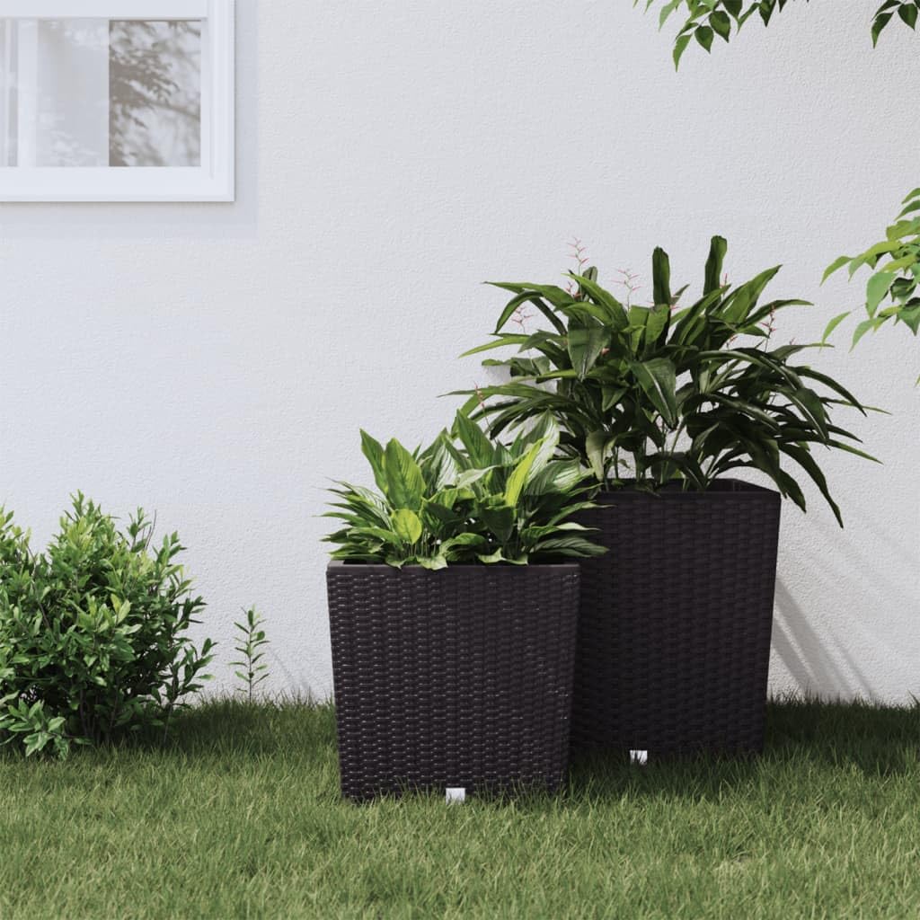 Macetero marrón 32 x 32 x 32,5 cm, aspecto de ratán, cama elevada con 21/32 L, accesorio extraíble, robusto y moderno, para balcón, jardín, terraza