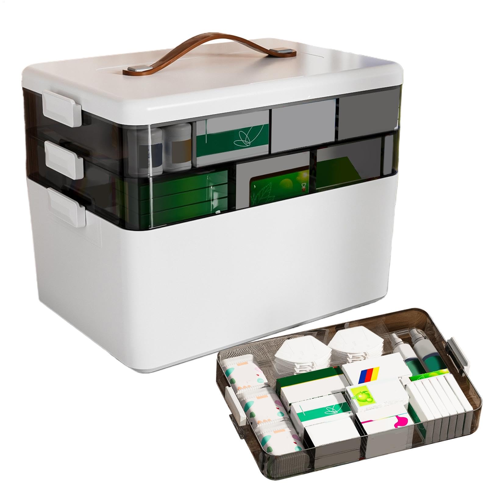 Pilulier de grande capacité - Multifonctionnel - Boîte de rangement portable - Design - 7 compartiments - Idéal pour la maison, les voyages et le camping - 34 x 22 x 25,5 cm