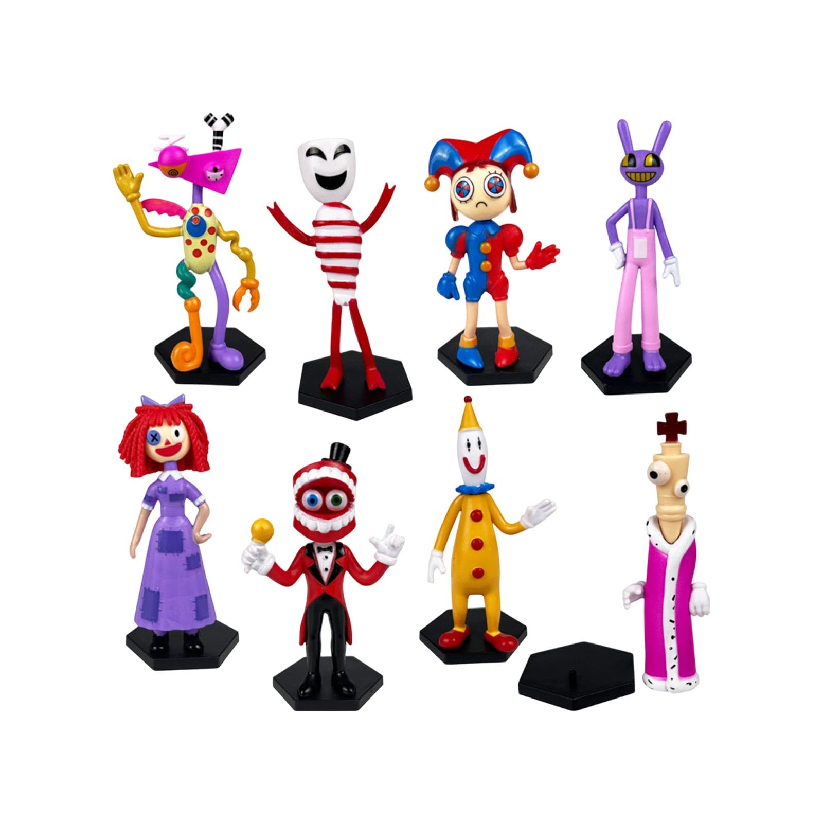 8PCS Cartoon Circus Character Circus Merch Cartoon Action Figure Toy Set Collectible Figurine with Accessories Themed Character Playset Gift for Kids Boys Girls