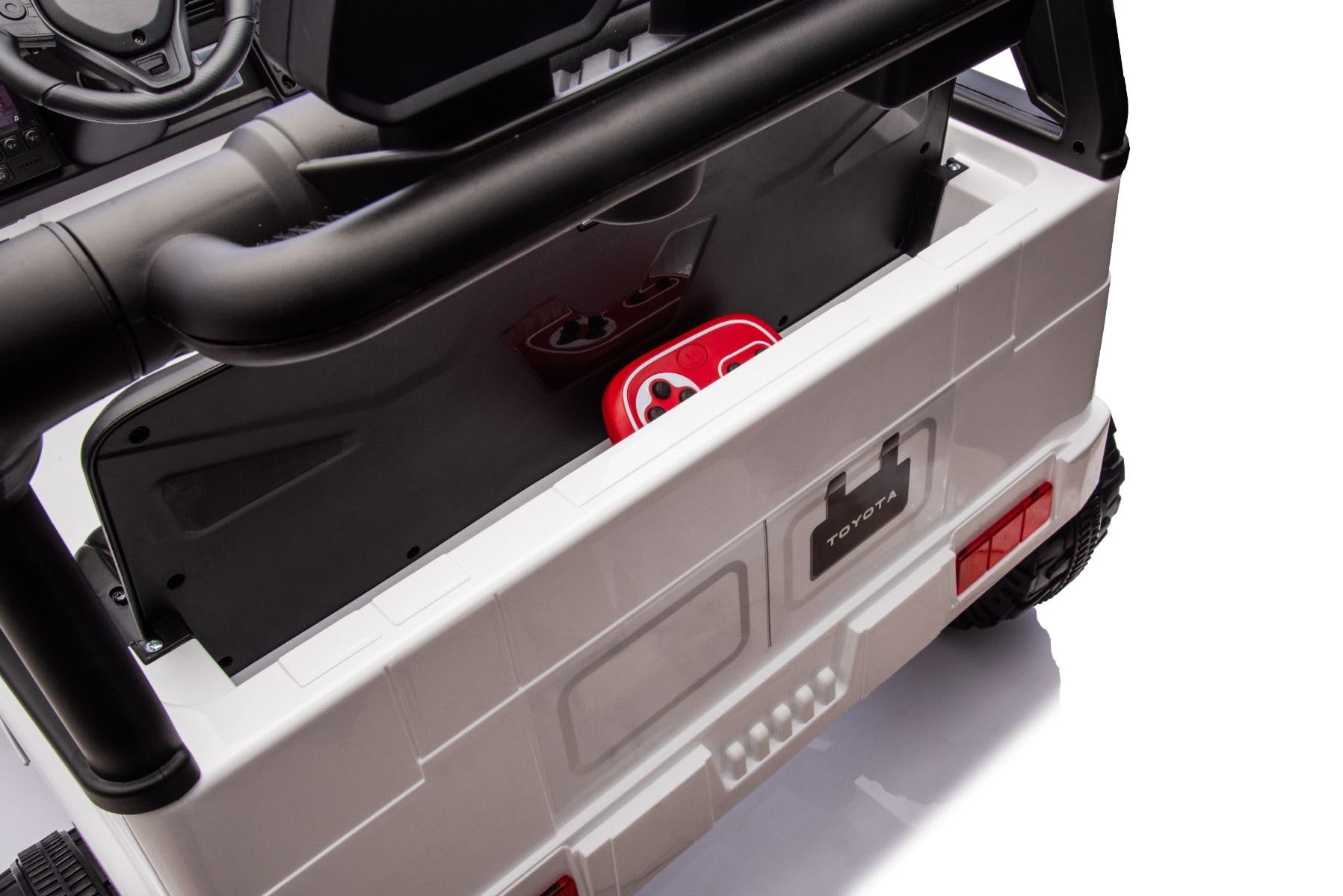 Samochód elektryczny dla dzieci Toyota FJ Cruiser XXL z napędem 4x4, oficjalna licencja (dwuosobowa), Bianca, przenośna bateria litowa, wysokie podwozie, dwa siedzenia, tylne zawieszenie