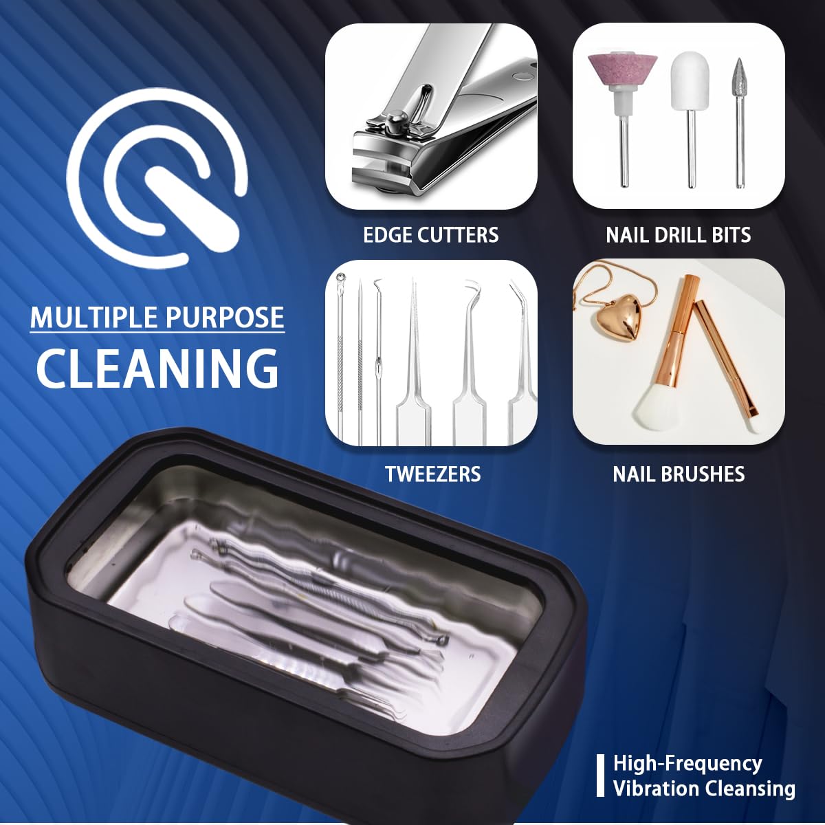 Pinkiou Limpiador ultrasónico de joyas de 49 kHz con 3 modos de temporizador, limpiador de joyas ultrasónico para gafas, anillos, maquillaje, tanque de agua de acero inoxidable 304, 650 ml
