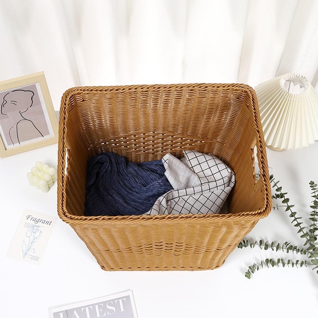 Cesta Rectangular Grande de Mimbre de imitación para Ropa Sucia, Cesta de lavandería Tejida a Mano con asa, Cesta de Almacenamiento de Juguetes, Cesta de Toallas de baño
