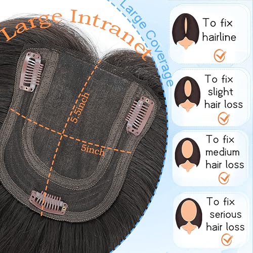 Image of Synthetic Hair Topper with Bangs 18 Inch Layered Toppers for Women with Thinning Hair 5.5 inch x 5 inch hand Tied Forehead Hairline 360 3D Cover Wispy Synthetic Toppers Hair for Women Fiber Wiglets