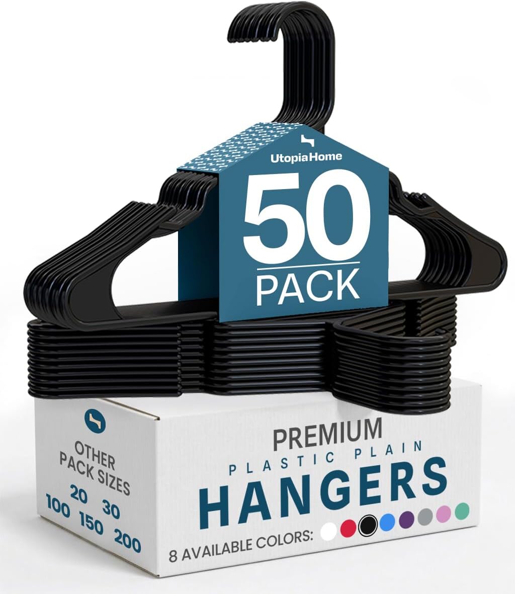 Utopia Home Plastic Hangers - Pack of 50 - Durable and Slim - Black