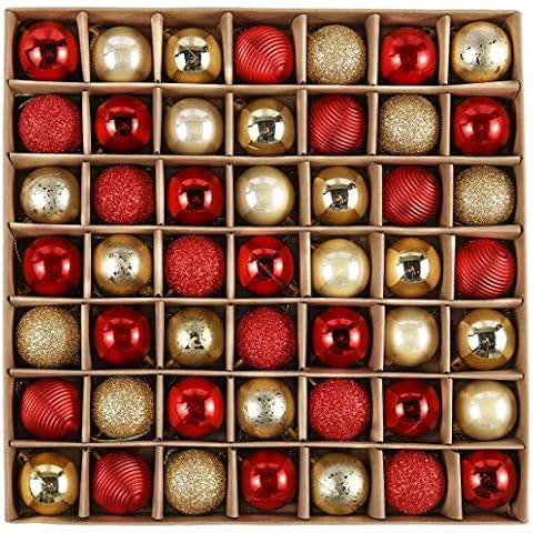 Valery Madelyn 49pcs 3cm Shatterproof Christmas Baubles, Traditional Red and Gold Christmas Ball Ornaments for Christmas Tree Decoration Cover